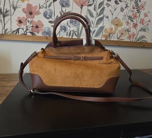 Brown Suede and Leather Handbag